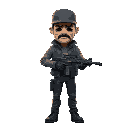 gunman with sad drama mask, realistic real-life body proportions
