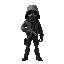 realistic looking gunman with a drama mask