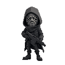masked gunman with sad drama mask, realistic proportion