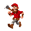 crazy angry lumberjack with red flannel shirt running with an axe