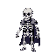 pixel art, 8x8 pixels, fantasy skeleton knight, no weapon, jaw falling off, detailed for such low resolution, dark fantasy style, retro game aesthetic, white bones, black background, game-ready sprite