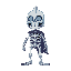 4x4 pixel art, cartoon skeleton knight, no weapon, jaw falling off, colorful, modern style, white bones, vibrant background, glowing blue eyes, playful