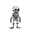 16x16 pixel art, fantasy skeleton knight, no weapon, jaw falling off, dark fantasy, retro game style, white bones, black background, glowing red eyes, minimalist
