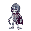 4x4 pixel art, cartoon skeleton knight, no weapon, jaw falling off, colorful, modern style, white bones, vibrant background, glowing blue eyes, playful