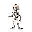 8x8 pixel art, fantasy skeleton knight, no weapon, jaw falling off, dark fantasy, retro game style, white bones, black background, glowing red eyes, minimalist