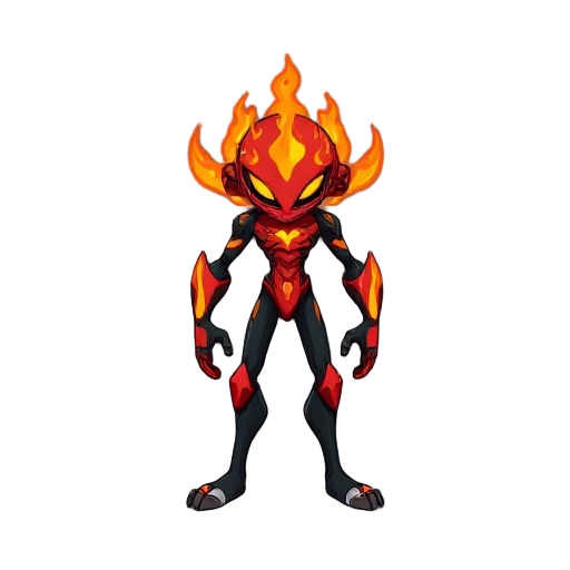 inferno (heatblast en vo) est un alien de ben 10 fait de roches magmatiques incandescentes, capable de projeter et contrôler le feu, avec un corps rouge/orangé en fusion