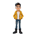 male, mid-aged, black boots, blue jeans, white t-shirt, yellow jacket