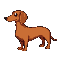 "create a pixel art sprite sheet of a dachshund dog with a body shaped like a hotdog, in 2d side profile view. the dog should have a long, sausage-like body resembling a hotdog, with the classic dachs