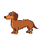 "create a pixel art sprite sheet of a dachshund dog with a body shaped like a hotdog, in 2d side profile view. the dog should have a long, sausage-like body resembling a hotdog, with the classic dachs