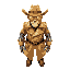 light tan/beige leather duster coat with bright golden brass buckles and trim, shining silver steam-powered mechanical arm prosthetics with gleaming white steam wisps and cyan-blue highlights, polished gold goggles with bright yellow glowing lenses, light