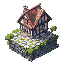 a mediavel house on a stone platform.