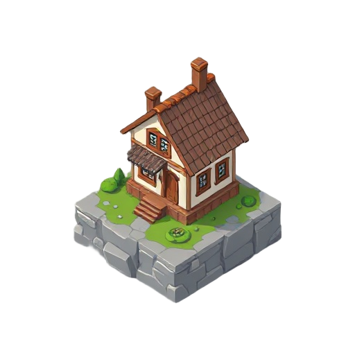 a mediavel house on a stone platform.