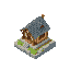 a mediavel house on a stone platform.