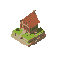 a mediavel house on a stone platform.