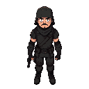 a male character in a post-apocalyptic style, wearing simple dark leather armor and a simple army helmet, his arms should be down and he should hold a dark pistol in his right hand.