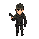 a male character in a post-apocalyptic style, wearing simple dark leather armor and a simple army helmet, his arms should be down and he should hold a dark pistol in his right hand.