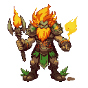 make a 2d sprite fire and grass type titan for game which have powers of both elements with brutality on it 