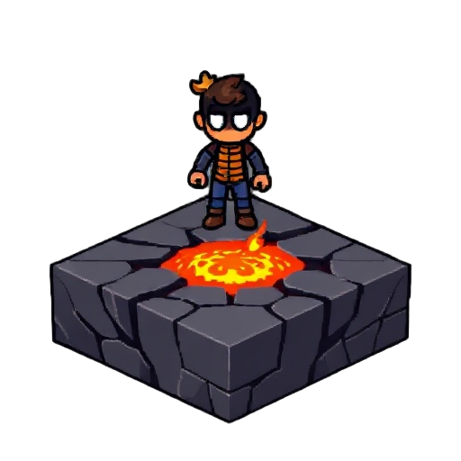 make a sprite for the platform where the character stands and it has cracks and inside the cracks there is producing the lava make this pixelated 