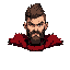 young tough and mighty human warrior, clean face, full plate armor, short hair fantasy greek character made of black armor and red furs