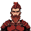 young tough and mighty human warrior with short medium beard, full plate armor, without helmet fantasy greek character made of red and black colors