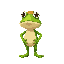 green frog with hat