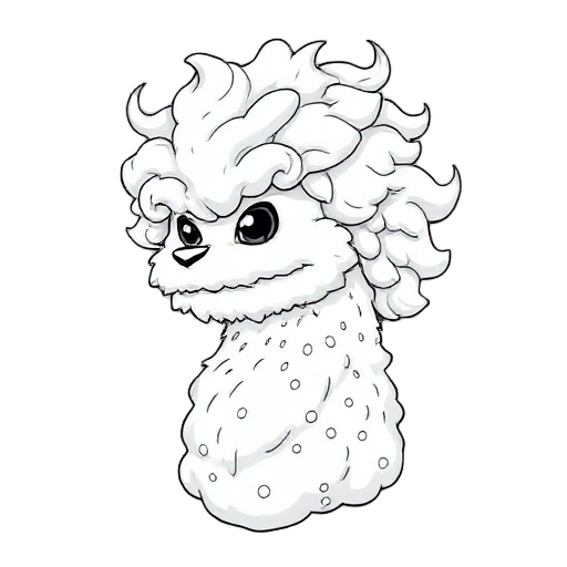 it's a gray page, a bust of a snow monster, its hair is curly like fluff, and its body is covered with fine snow (indicated by dots), with a white background, realism and gray tone. adult coloring page black and white coloring page high-definition imageau