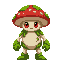 humanoid mushroom enemy covered in moss with a red mushroom top and red eyes.