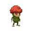 humanoid mushroom enemy covered in moss with a red mushroom top and red eyes. sidescroller. side view