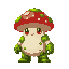 humanoid mushroom enemy covered in moss with a red mushroom top and red eyes. sidescroller. side view