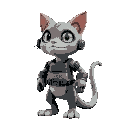 gray cute creature combination of lizard and cat with electronic attachments