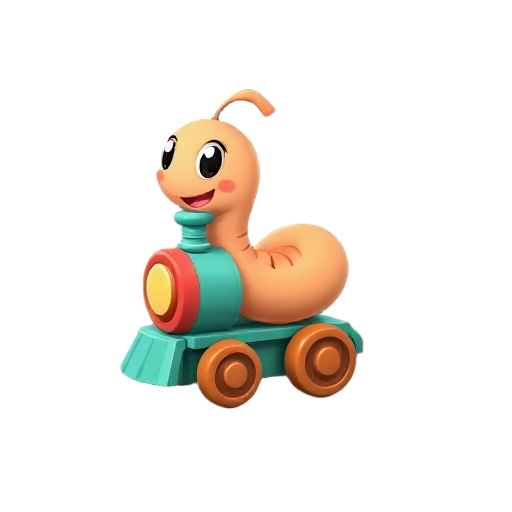 a cute worm on a cute toy train