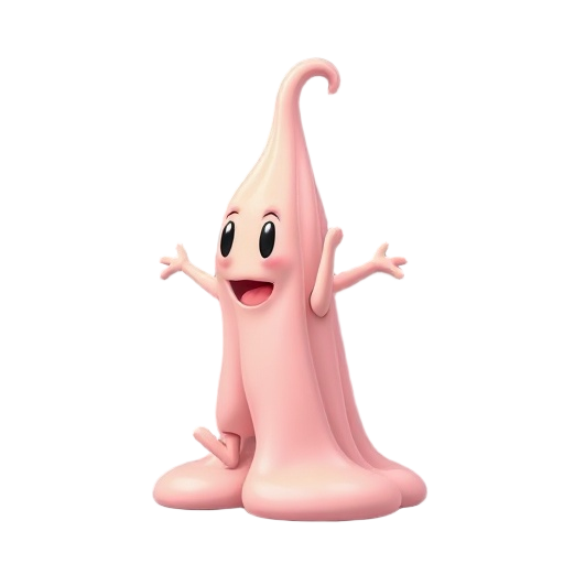 sticky slime toy character preparing to jump, 2d side view, pastel colors, stretching upward, squashing downward, soft texture, cartoon style