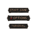 make a buttons (start game, options, tutorial, exit) use vt323 font for. i will use it in game, vibe of game is dark with knights and nightmares, maybe buttons can have a image of campfire or sword