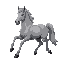 realistic grey horse covered in ash, galloping, side profile 