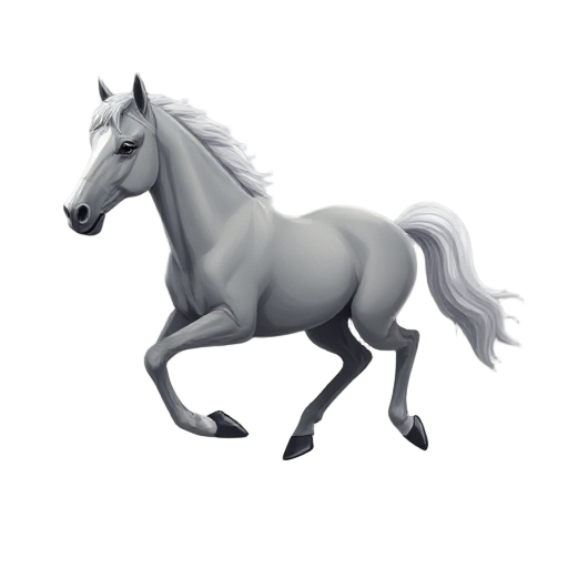 realistic grey horse covered in ash, galloping, side profile 
