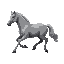 realistic grey horse covered in ash, galloping facing left to right