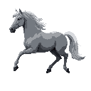 realistic grey horse covered in ash, galloping, side profile 