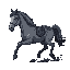 realistic grey horse covered in ash, galloping facing left to right, covered in black ash falling off