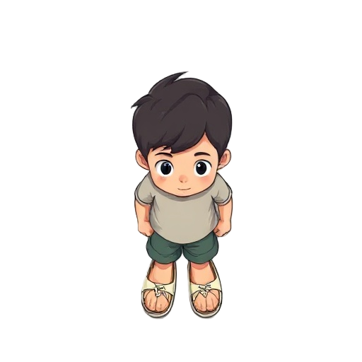 a boy wearing slippers