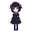 cute goth girl, black hair with purple highlights, purple eyes, black and purple victorian maid uniform, sweet and dark expression.