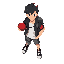 jovem treinador pokémon, boné vermelho e branco com "z", cabelo preto espetado, jaqueta preta com detalhes dourados, camiseta branca, calças cáqui, tênis preto e amarelo, carregando uma pokébola.