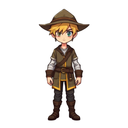 male rpg character blonde hair have ahat pixel 