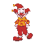 genera uno sprite sheet in stile 16-bit per un clown. il clown deve avere un design classico con trucco, naso rosso, vestiti colorati e scarpe grandi. deve includere tutte le animazioni di camminata: 