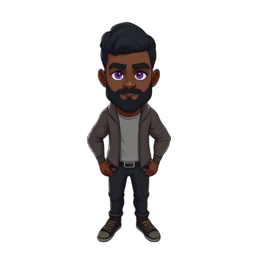 handsome bearded black male early 30s with purple eyes
