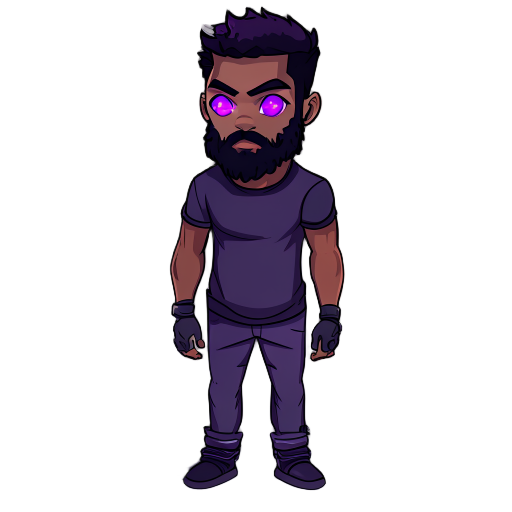 handsome bearded black male early 30s with purple eyes