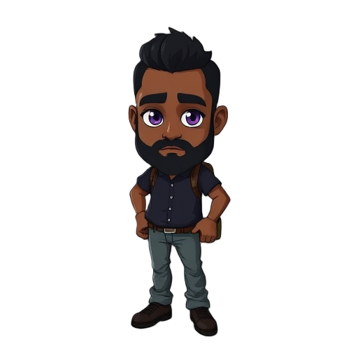 handsome bearded black male early 30s with purple eyes