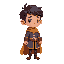 squire character created for a side-scrolling fantasy adventure game. the character is a small, youthful human with slightly chibi proportions—large head and small body—optimized for charm and readabi
