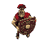 roman legionnaire holding his shield out from a birdseye view like in hotline miami