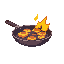 a frying pan on which food is cooked and the food burns