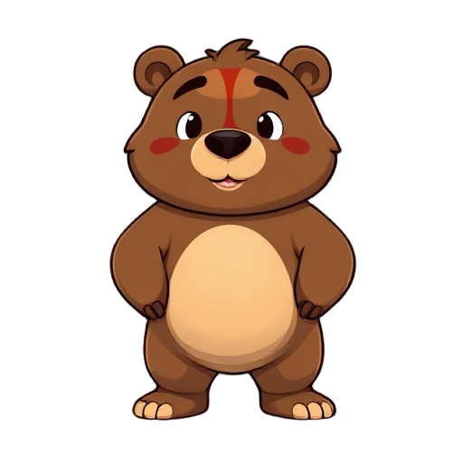 brown bear with red stripe on forehead and standing on two paws 